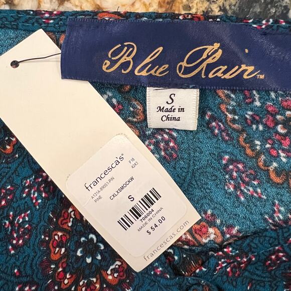 NWT Francesca's Collections Blue Rain Teal Floral Smocked Dress - SIZE MEDIUM - Picture 6 of 7